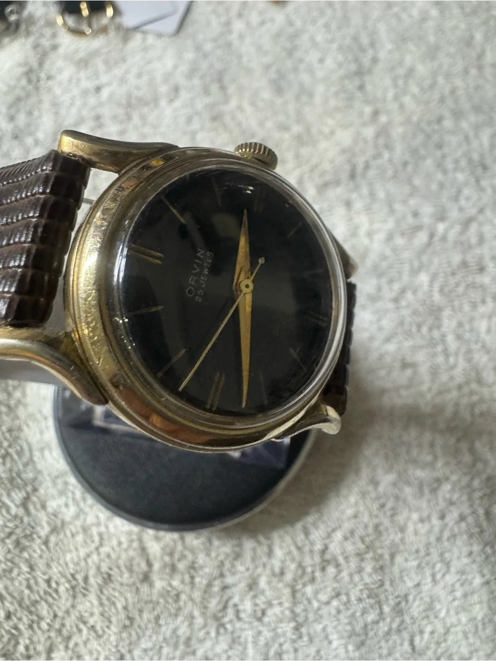 Men’s Black Dial Self-Winding Watch with Brown Strap